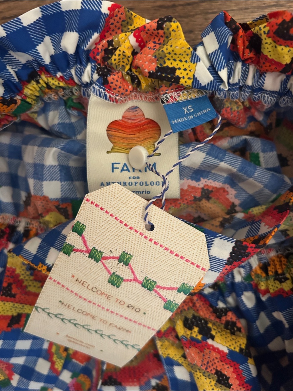 FARM Rio Blue and Pink Gingham Halter Maxi Dress with Multicolor Print - Picture 5 of 5